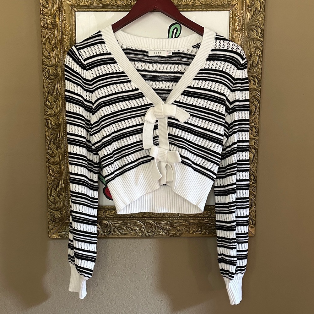 Lush Black and White Striped Cardigan
